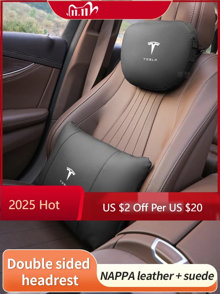 Adesivo per auto Poggiatesta per auto Supporto per il collo Cuscino lombare per sedile Cuscino per il collo morbido e traspirante Cuscino per la vita per Tesla Model 3 Model Y Model