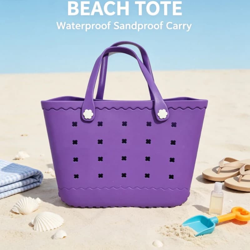 Large EVA Beach Tote Bag Perforated Outdoor Storage Basket Women Handbag For Summer Swimming Travel Shopping And Outdoor Fun