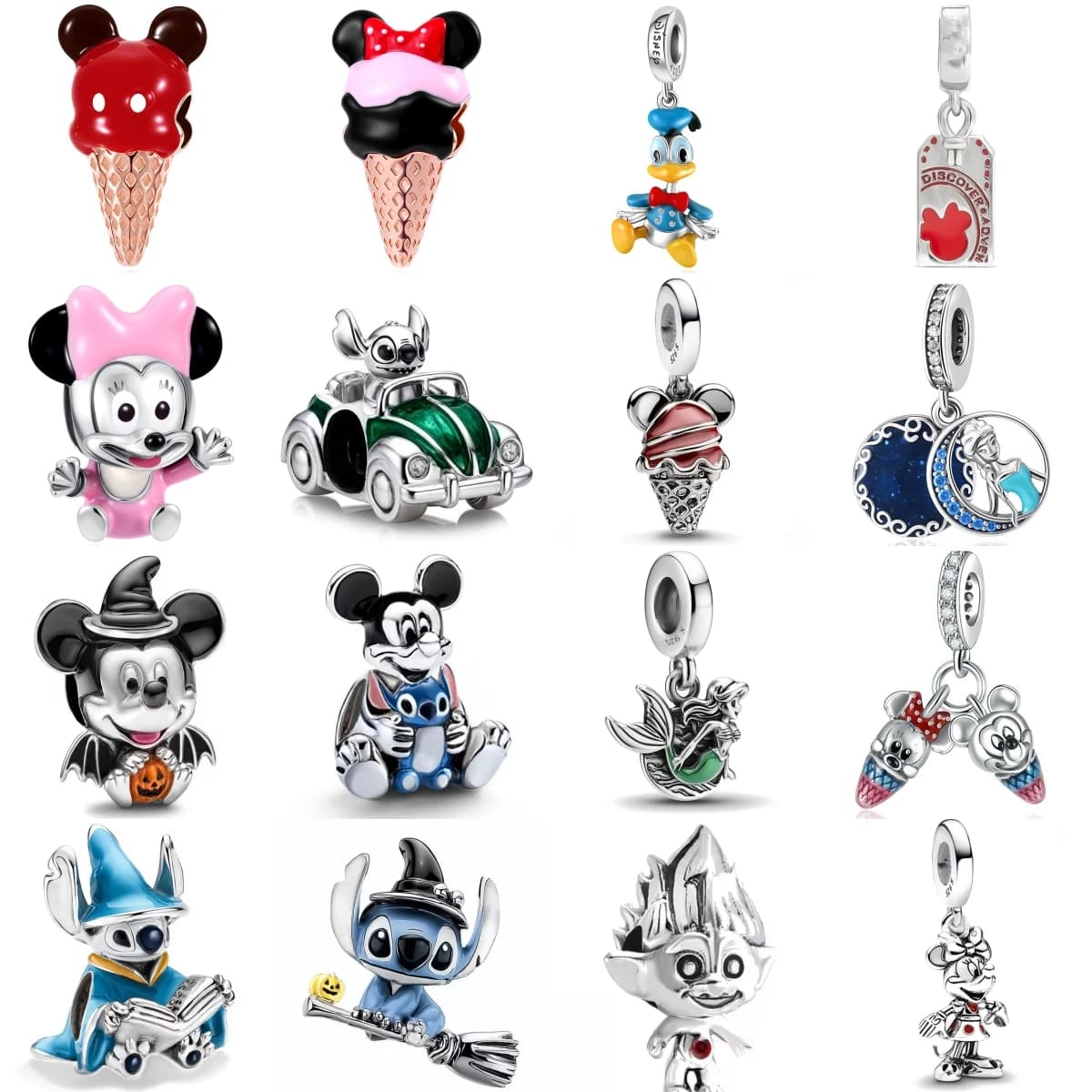 Charm in Argento Sterling 925 a Forma di Principessa, Gelato, Auto, Scopa, Testa di Sirena, Compatibile con Bracciali Originali, Accessori per Gioielli Fai-da-Te
