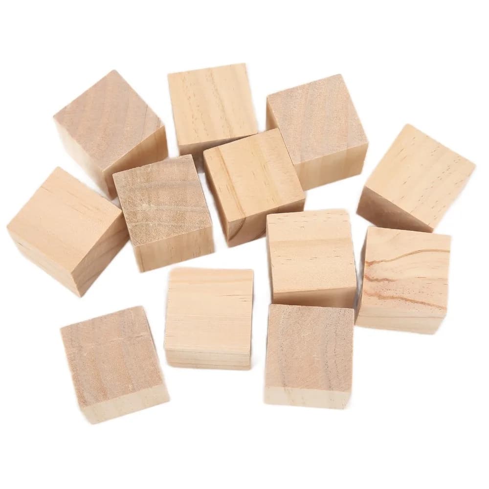 Set di 12 Blocchi di Legno Fatti a Mano, Superficie Liscia, Dimensioni Uniformi, Cubi in Legno di Pino Non Trattato per Arti e Mestieri