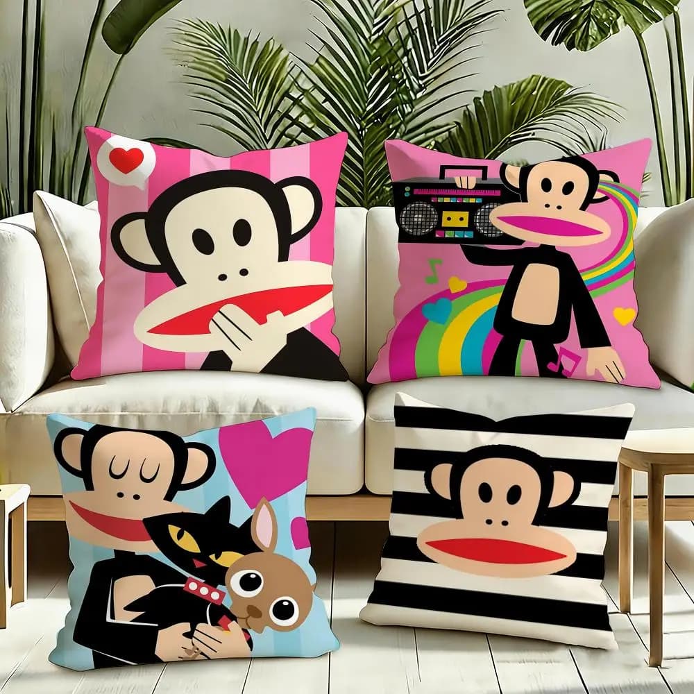 P-Paul Frank Funny Cushion Cover Silky Short Plush Invisible Zipper Dustproof Sofa Pillow Case for Home Decor