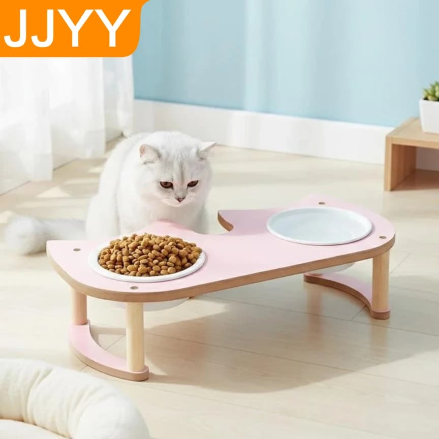 Ciotola Doppia in Ceramica per Cani e Gatti con Bordo Inclinato per Protezione Collo e Colonna Vertebrale - Accessori per Animali Domestici