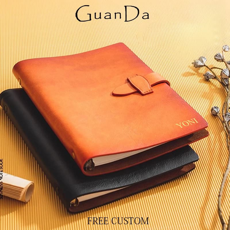 Engrave Letters B5 A5 Notebook Split Leather Luxury Vintage Loose-leaf Diary Business Office Custom Logo Simple Journal Gift