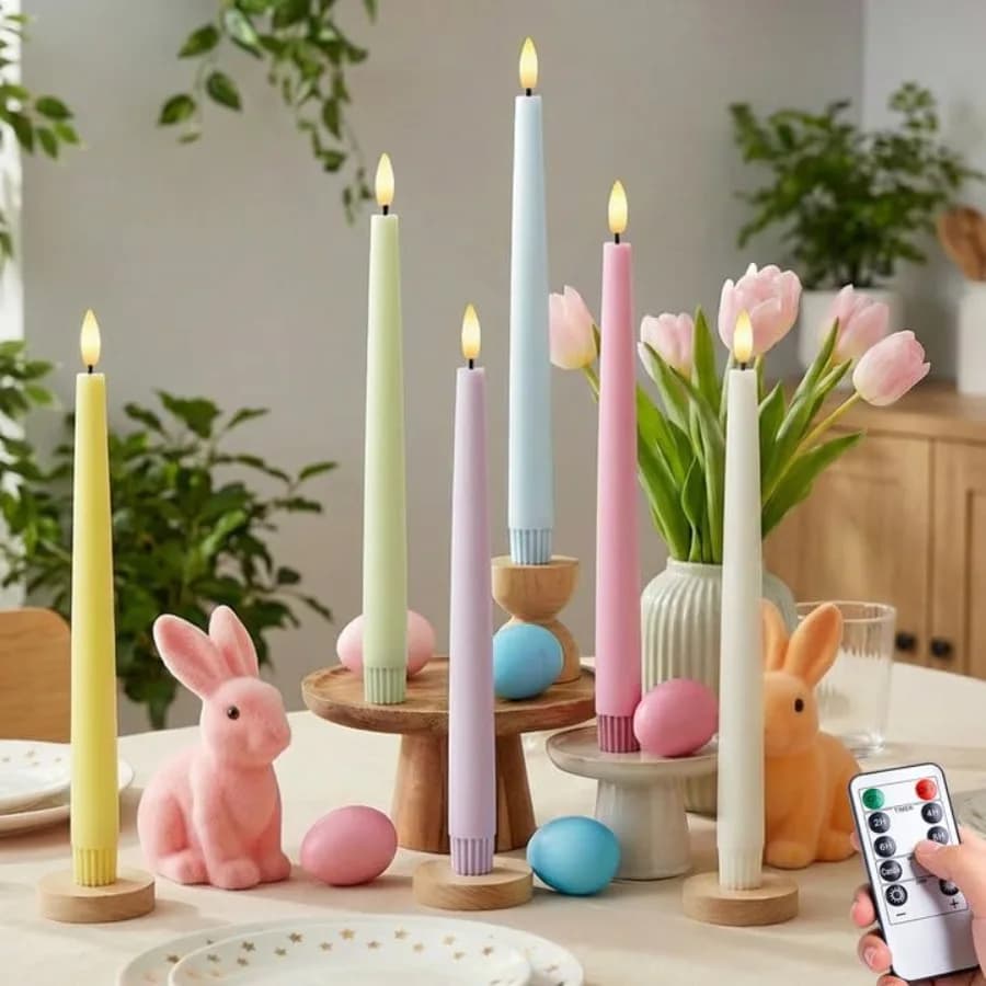 Paschal Decorations, Candles Without Battery Flame with Timer and Remote Control, Table Decorations, Set of 6 Candles in Cera Pastello