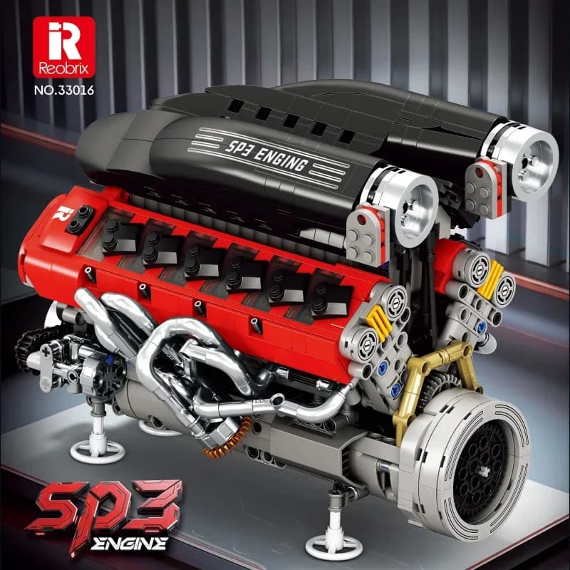 Reobrix 33016 Modello di Simulazione Motore SP3, Blocchi da Costruzione Elettrici, Parti Tecniche per Auto, Giocattolo Regalo 1240 Pezzi