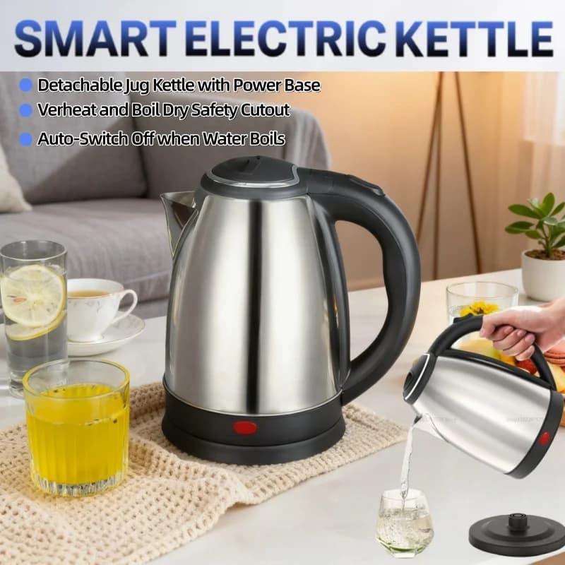 Smart Electric Kettle 2.0L Capacity Stainless Steel Durable Portable Water Kettle 1500W Fast Boil for Home During Electric Pot