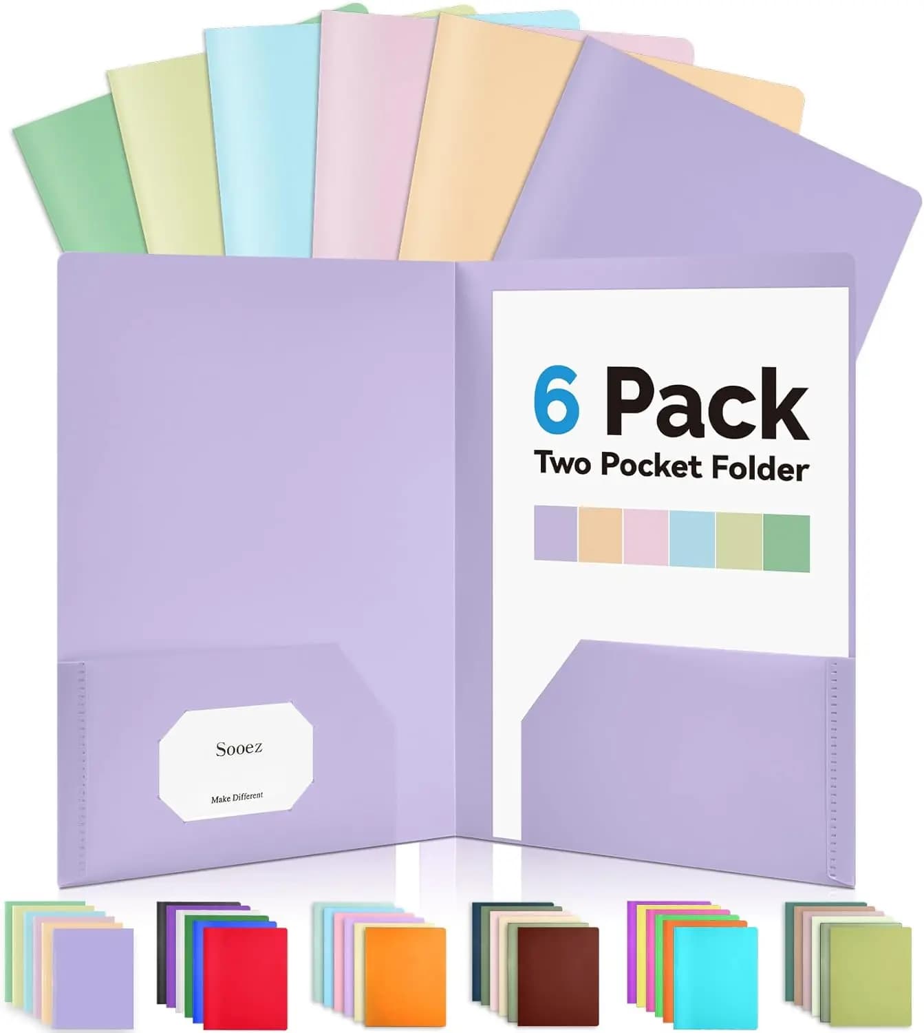 Pack of 6 Pastel Folders with Pockets, Plastic Storage Supplies for School and Office