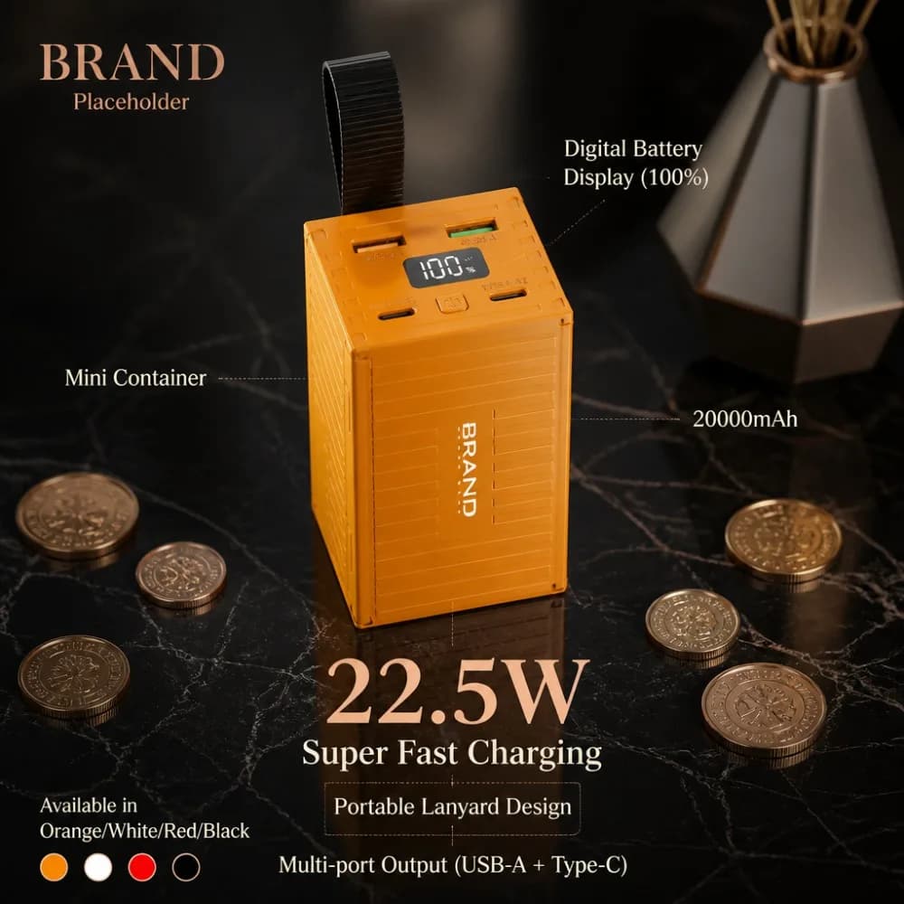 22.5W Super Fast Charging Mini Container Power Bank 20000mAh Digital Display Portable Lanyard For iPhone Android