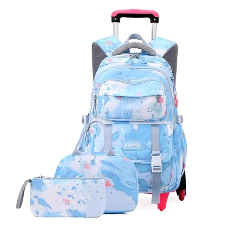 Set Zaino Trolley per Ragazze EKUIZAI, Zaino Colorato con Ruote per Scuola Media