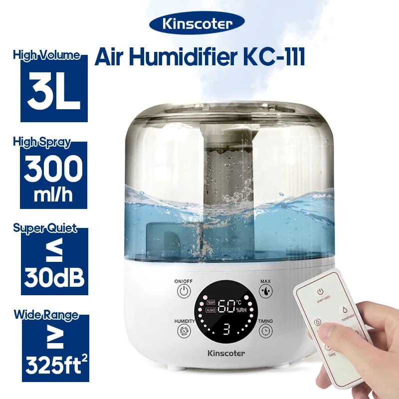 KINSCOTER Umidificatore da 3 litri Umidificatore domestico professionale di grande capacità Diffusore di aromi per piante con timer di controllo remoto