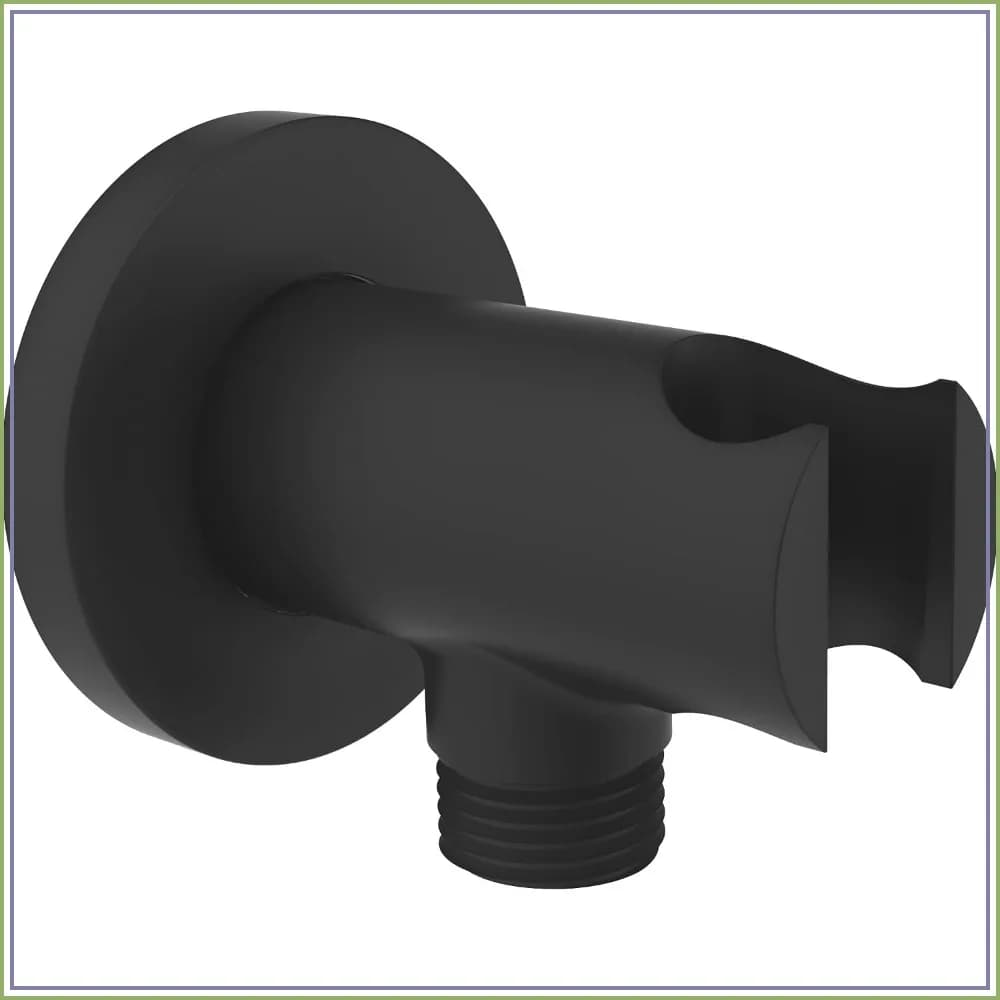 Wall Supply Elbow with O-Ring Flange, Solid Brass Wall Union with Hand Shower Holder, Tapered 1/2 NPT Female Inlet, Round, G1/2 Outlet