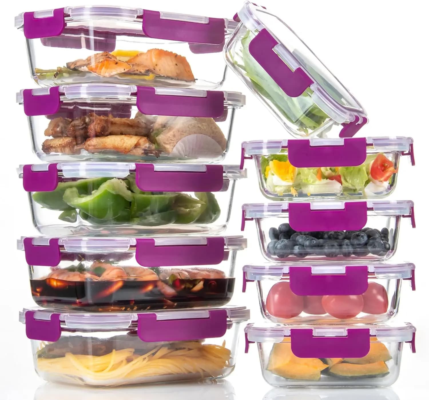 Set di 10 Contenitori in Vetro per Preparazione Pasti con Coperchi Ermetici - 5x 32oz + 5x 12oz - Ideali per Conservazione Alimenti