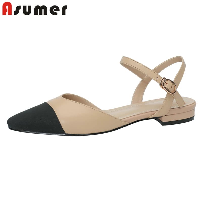 ASUMER Sandali in vera pelle da donna, taglie 34-43, nuovi, con fibbia, tacco basso, estivi, alla moda, per feste e uso quotidiano