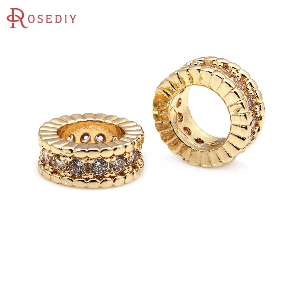 6 Pezzi 4MM 6MM 8MM Perline Distanziatrici a Ruota in Ottone Color Oro 18K con Zirconi per Bracciali, Materiali per Creazione Gioielli Fai da Te