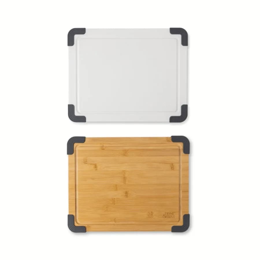 Thyme and Table 2-Piece 11"x14" Poly and Wood Cutting Board Set - White