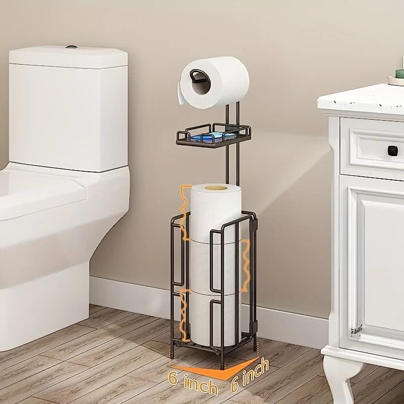 1/2pcs Vertical Paper Towel Holder with Shelf, Toilet Paper Storage Container, Mobile Phone, Personal Belongings Shelf, Toilet, Bathroom, Practical Shelf, Black, Toilet Paper Storage Containers