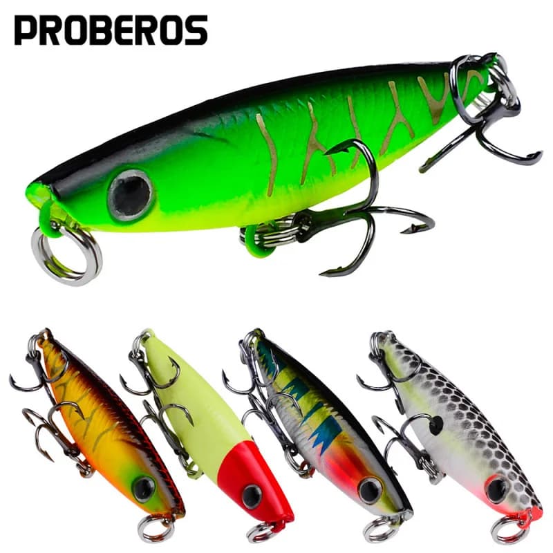5 artificial baits Micro Popper 12 # Black Biomimetic Plastic Rigid bait with 4,7 cm and 2g love for fishing
