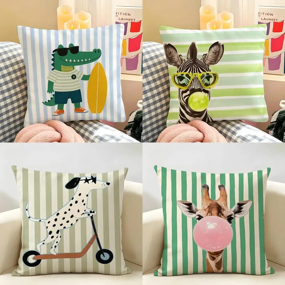 Summer Simple Animals Dog Cushion Cover Natural Linen Organic Fabric Double-Sided Printing Room Sofa Decor Pillow Case