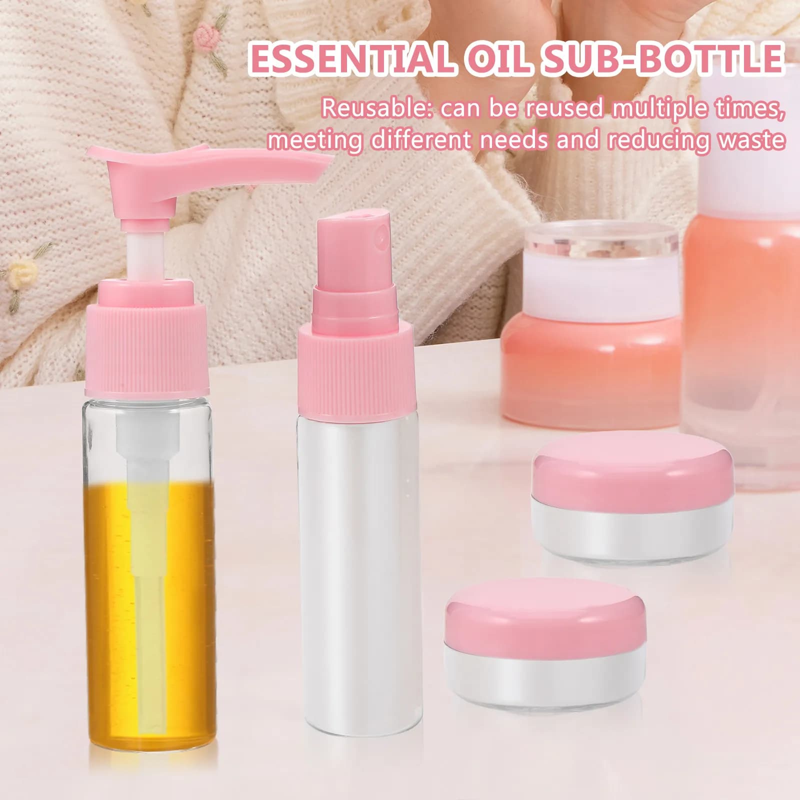 1Set Compact Travel Bottle Set Reusable Fine Mist Spray Bottles for Skincare Toner Face Water Perfume Moisturizer