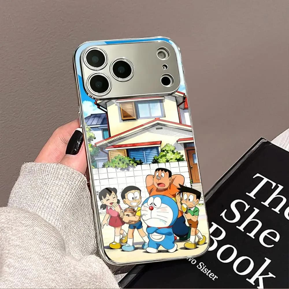 Custodia per telefono Anime Doraemon in metallo galvanizzato antiurto per iPhone 17 16 15 14 13 12 Pro Max Plus