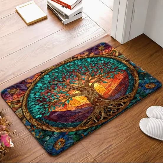 Tappetino Antiscivolo in Flanella Glass Life Tree, Utilizzabile Anche Come Tappetino per Animali Domestici, Zerbino, Tappeto d'Ingresso, Tappetino da Cucina, Coperta da Comodino