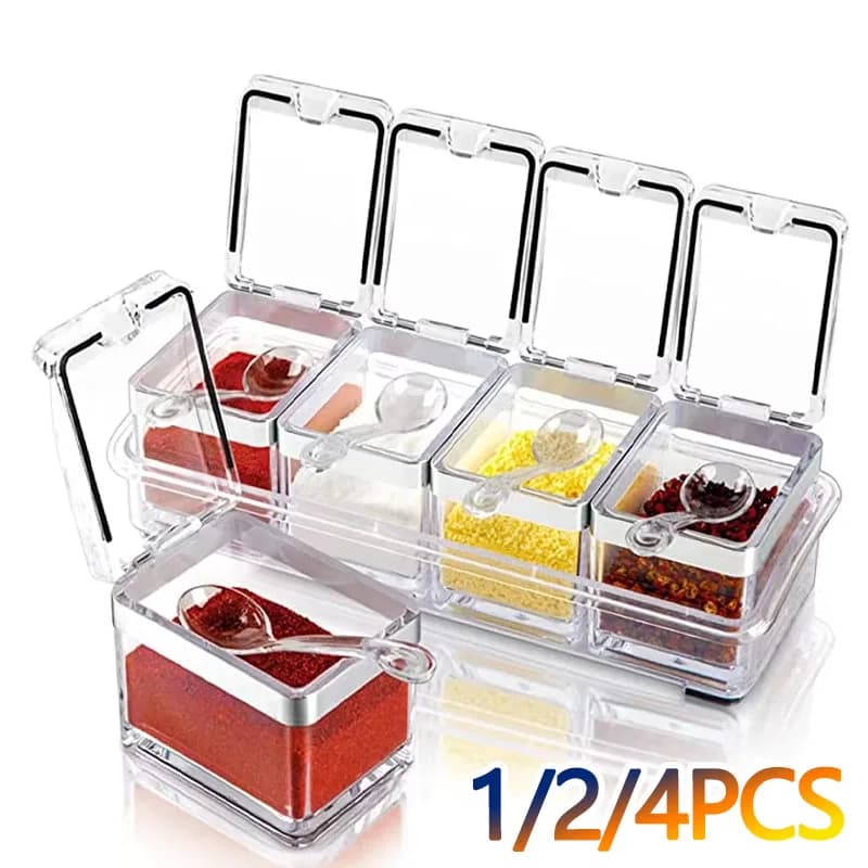1-4 pezzi set di barattoli di spezie ad alta trasparenza a 4 scomparti utensili da cucina piccoli utensili per accessori per riporre condimenti