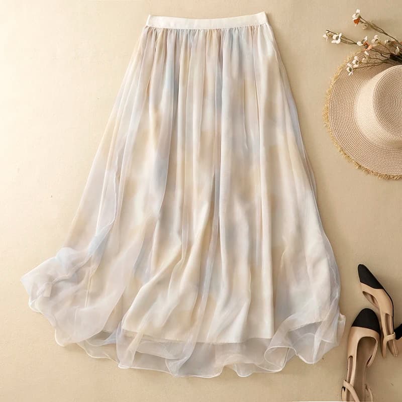 Fashionable Floral Print Loose Midi Skirt with Inner Summer New Style Elegant Casual Belted Skirt for plus Size Women