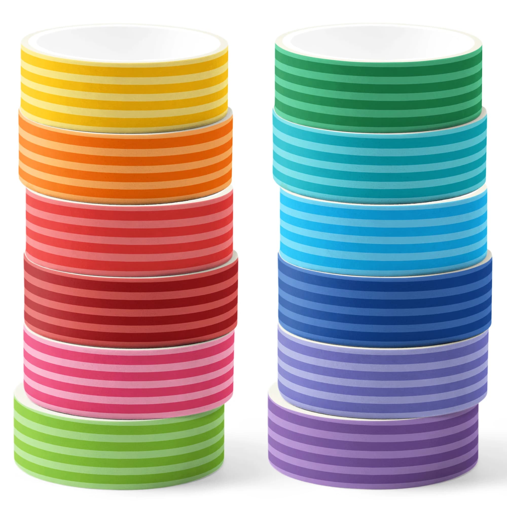 12 Rolls Colorful Stripes Washi Tape Set,Decorative Paper Stickers,DIY Craft Tape for Gift Wrapping, Scrapbooking Party Supplies