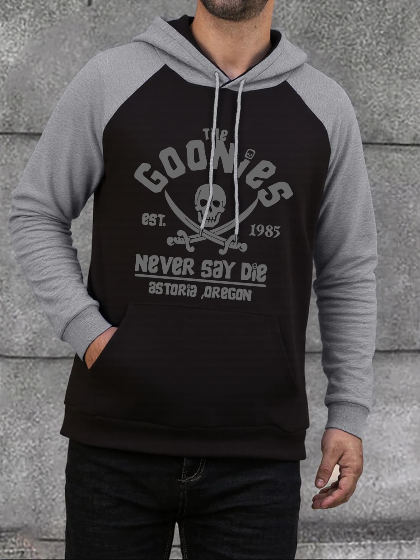 Teschio pirata Goonies Stampato Uomo Raglan Felpe con cappuccio Pullover larghi In pile Morbido Abbigliamento sportivo Felpa con cappuccio tascabile casual Moda autunnale Top