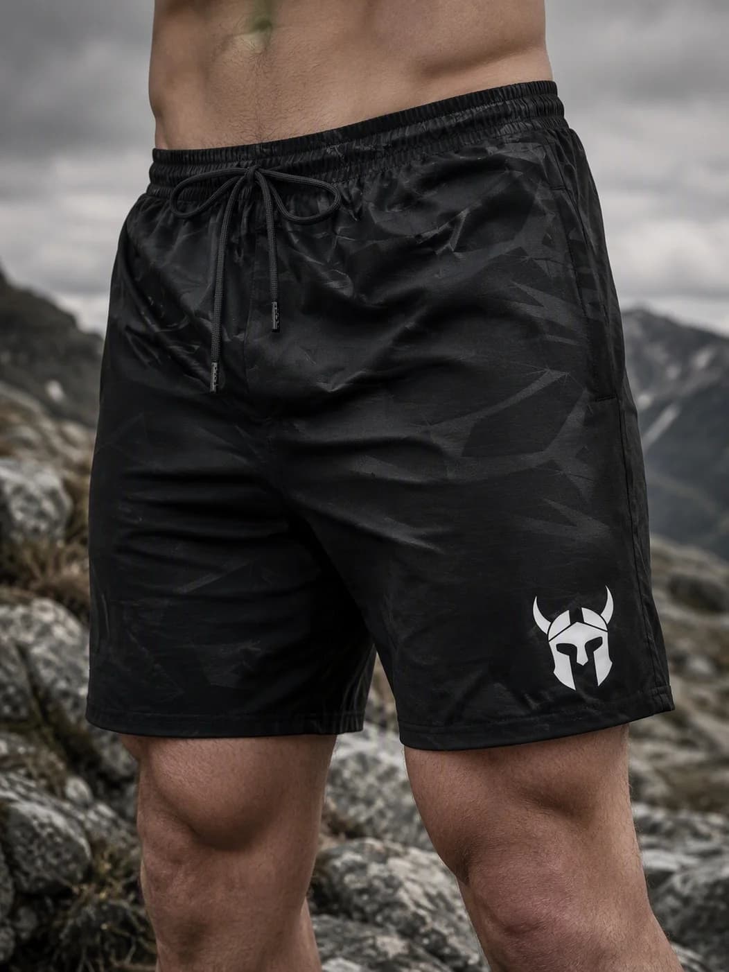 Spartan Warrior Helmet Embroidered Beach Pants Men's Quick-Drying Lightweight Mountaineering Cycling Daily Outdoor Sports Shorts