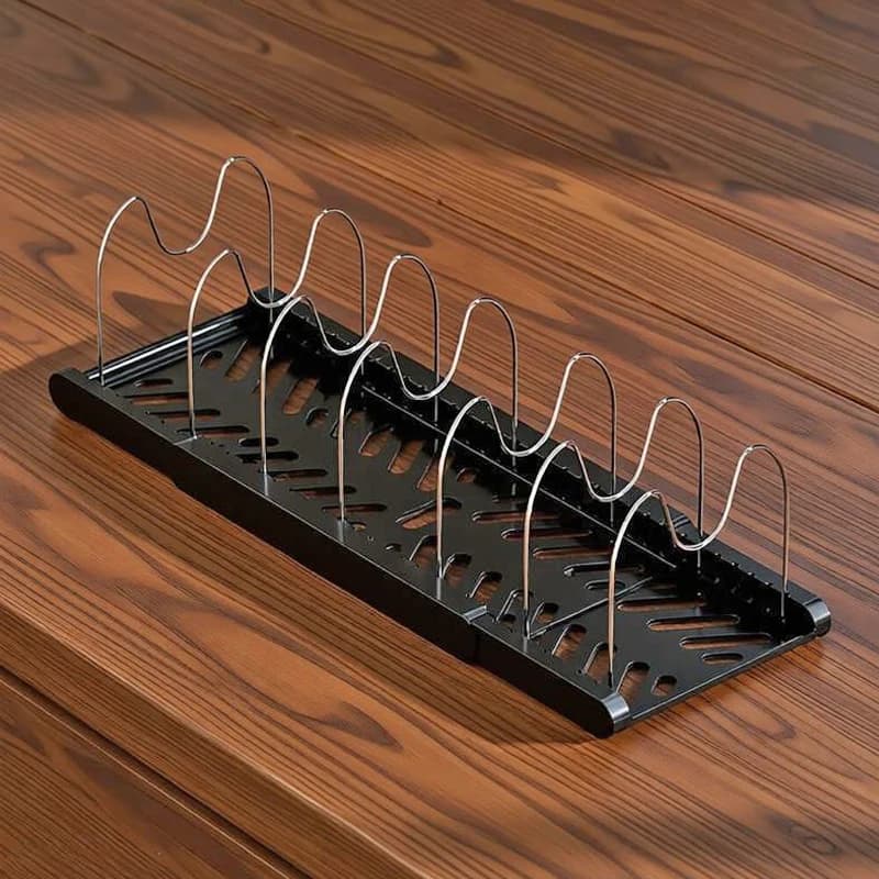 Scaffale Espandibile in Acciaio Inossidabile a 6 Scomparti per Armadio da Cucina, Porta Pentole, Coperchi, Taglieri e Scolapiatti