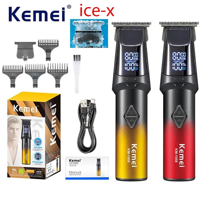 Kemei 1958 Tagliacapelli Professionale da Barbiere, Ricaricabile 3000mAh, Macchina per Taglio Capelli in Metallo, Lame Ice-X, LED, Clipper per Uomo