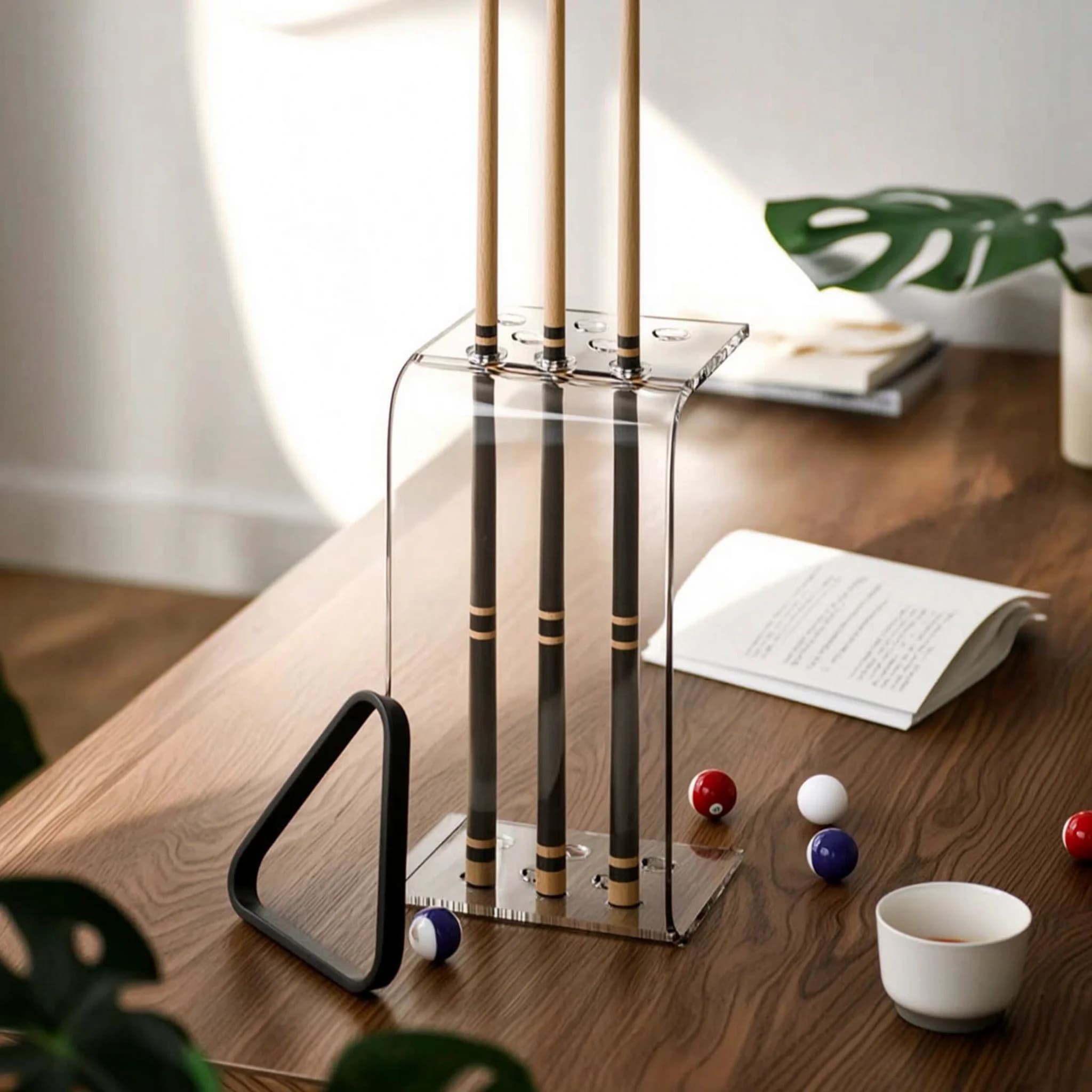 Freestanding Pool Cue Storage Rack Clear Display Bililard Accessory Organizer Vertical Cue Stand for Recreation Room