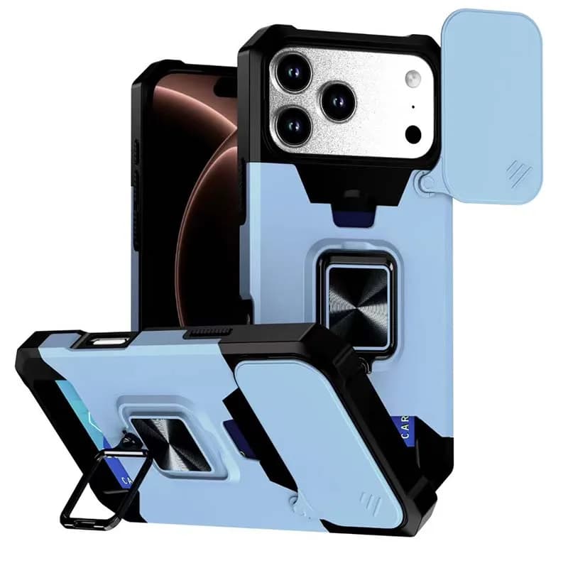 Deluxe 360 ° Stand 2-in-1 Phone Case With Sliding Window Protection And Card Pack Function For IPhone 18 Pro Max 17 Pro Series