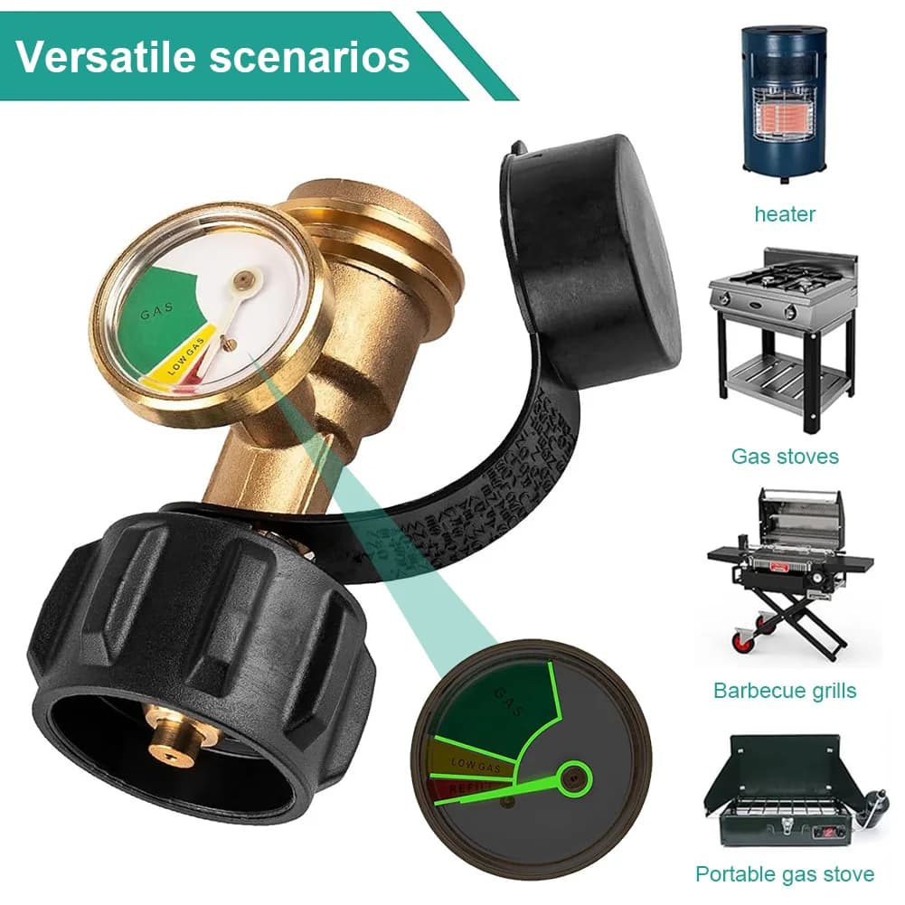 Universal Pressure Gauge for Propano, Precision Gas Pressure Meter, Gas Tank Brass Adapter, for Camping Stove
