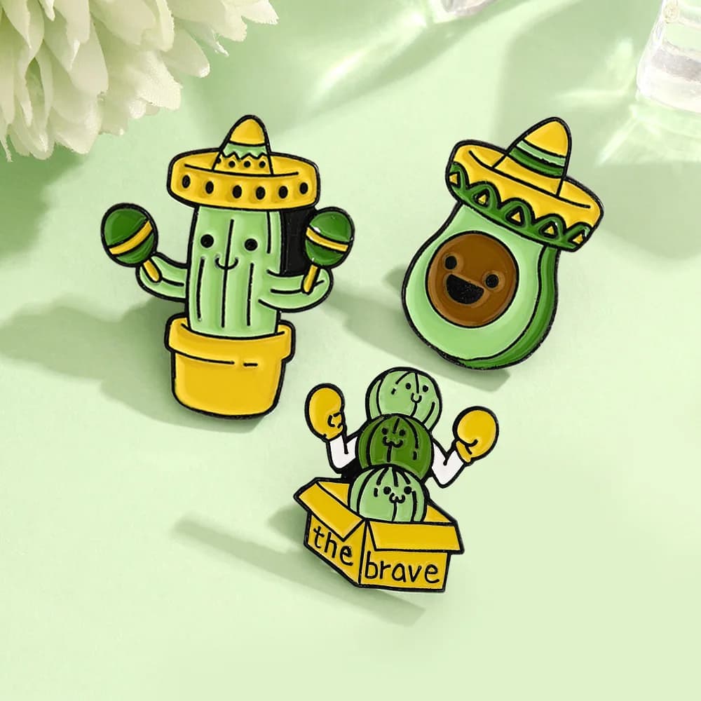 Creative Potted Plant Avocado Enamel Pins Cartoon Cute Cactus Metal Brooch Badge Lapel Clothes Backpack Accessories Jewelry Gift