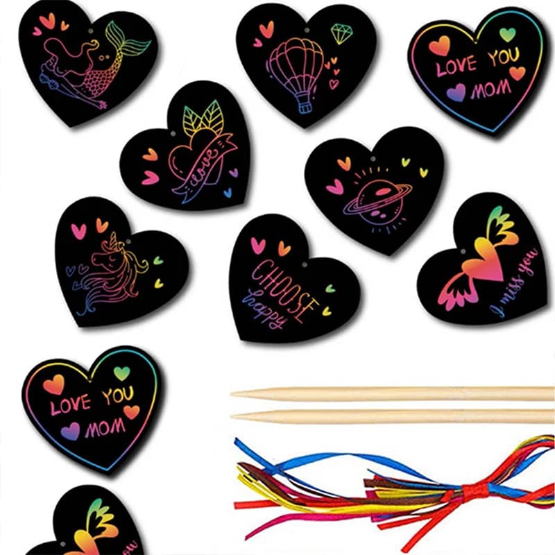 12 Pcs Butterfly heart-shaped Bookmarks Scratch Drawing Paper Kids Painting Book Magic Scratch Art Creative Stickers Toys Gift