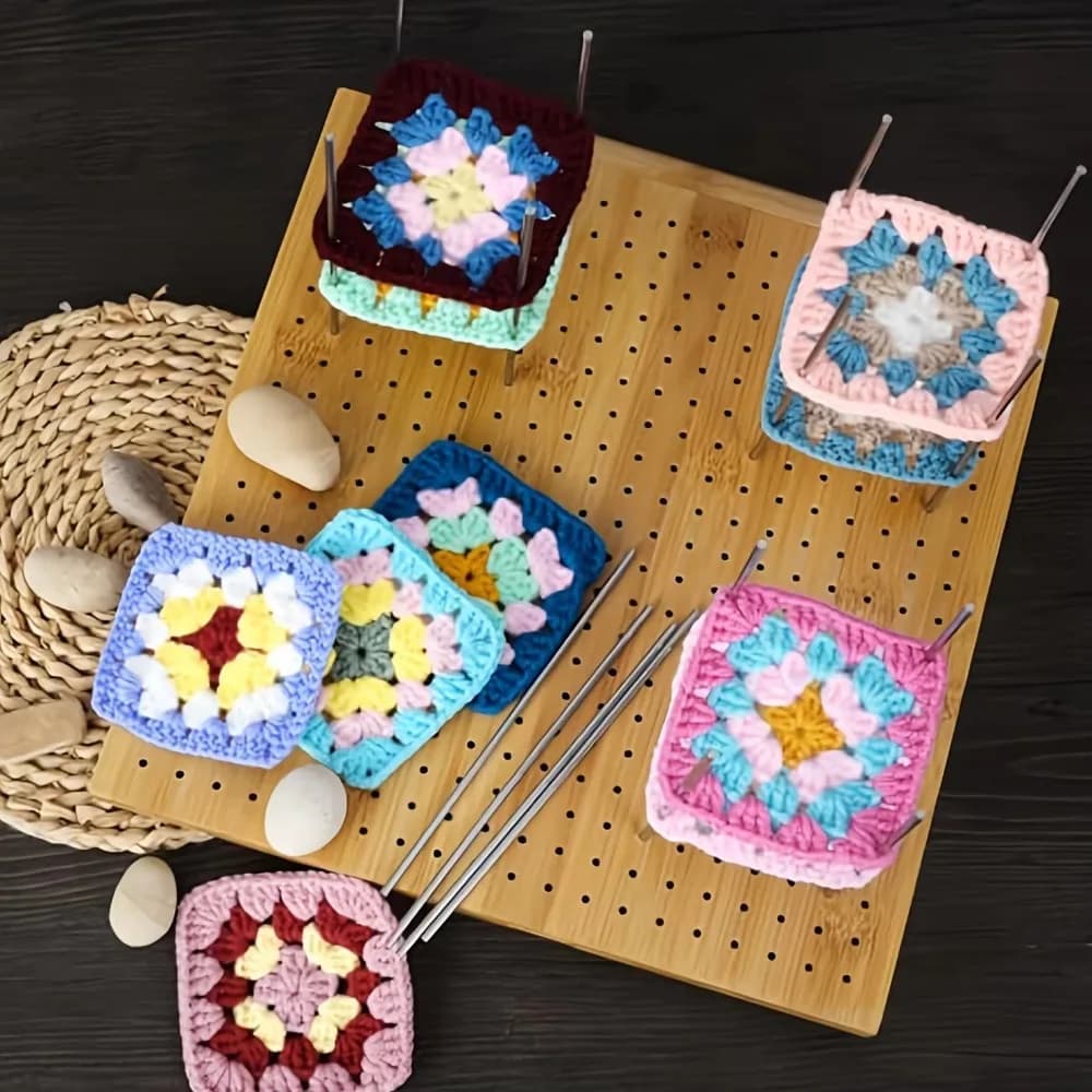 Wooden Crochet Block Plate Reusable Handcrafted Crochet Knitting Board Crochet Weaving Bamboo Grid Knitting Blocking Mat