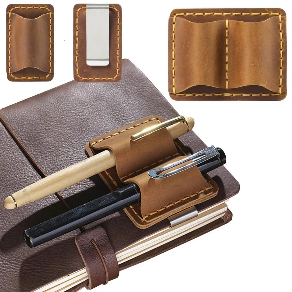 Cartella Portadocumenti Vintage Multifunzionale in Vera Pelle con Portapenne, Organizer per Taccuino da Viaggio