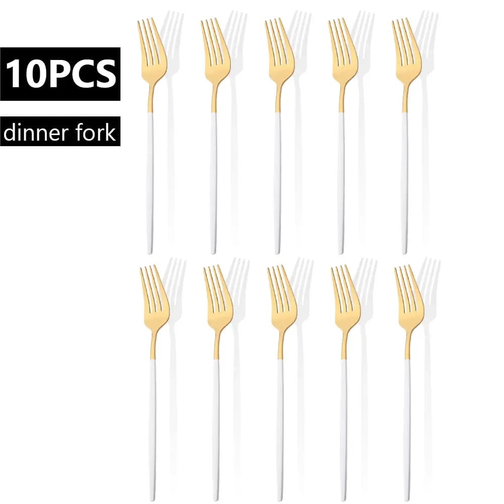 10 pieces set of dishes for lunch crockery in white gold cutlery in stainless steel kitchen cutlery for parties set of cutlery dessert fork