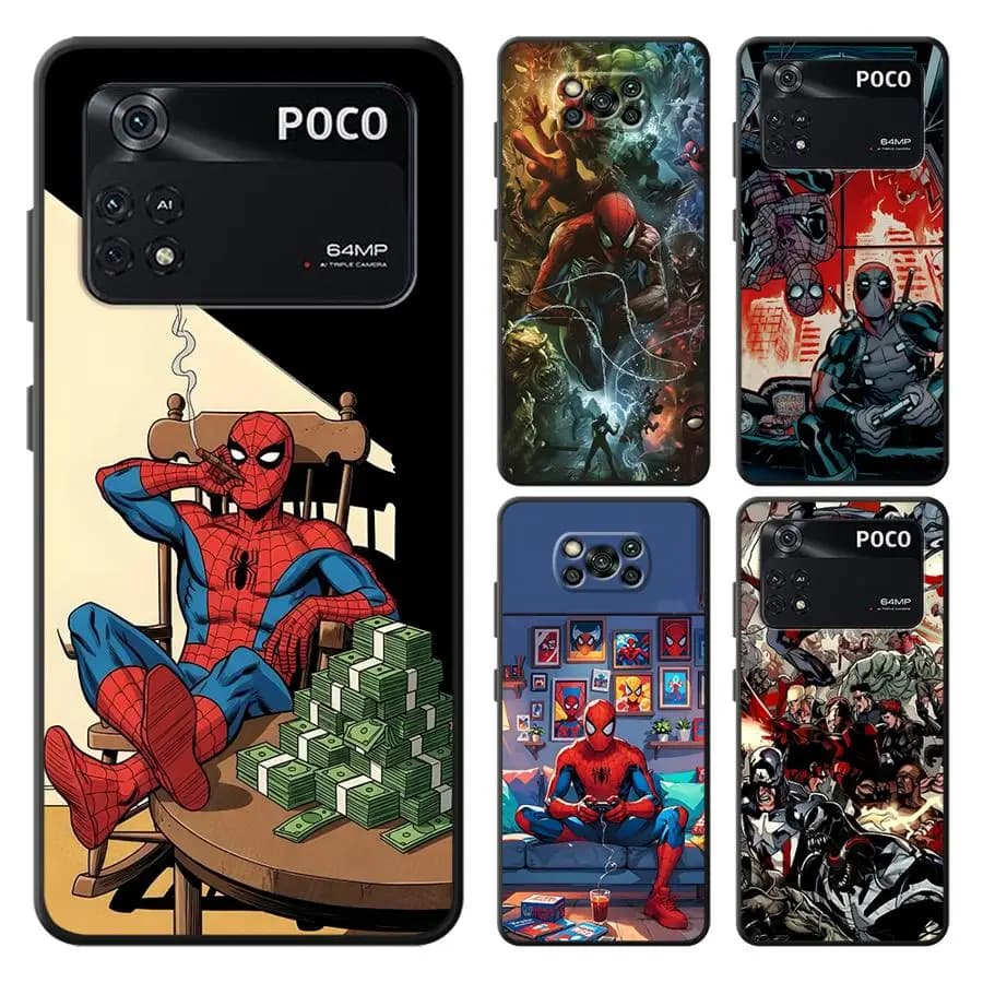 Cover per Xiaomi Poco F8 M3 M4 M7 Pro X3 X4 X5 X7 Pro C75 C50 M5 F1 C61 F3 C71, Custodia per Telefono Marvel Spider-Man Cartoon