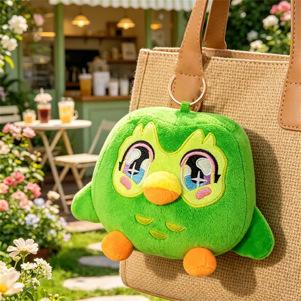 Duolingo Owl Plush Toy Cute Green Owl Stuffed Animal Doll Cartoon Soft Pillow Keychain Pendant Kids Educational Gift Home Decor
