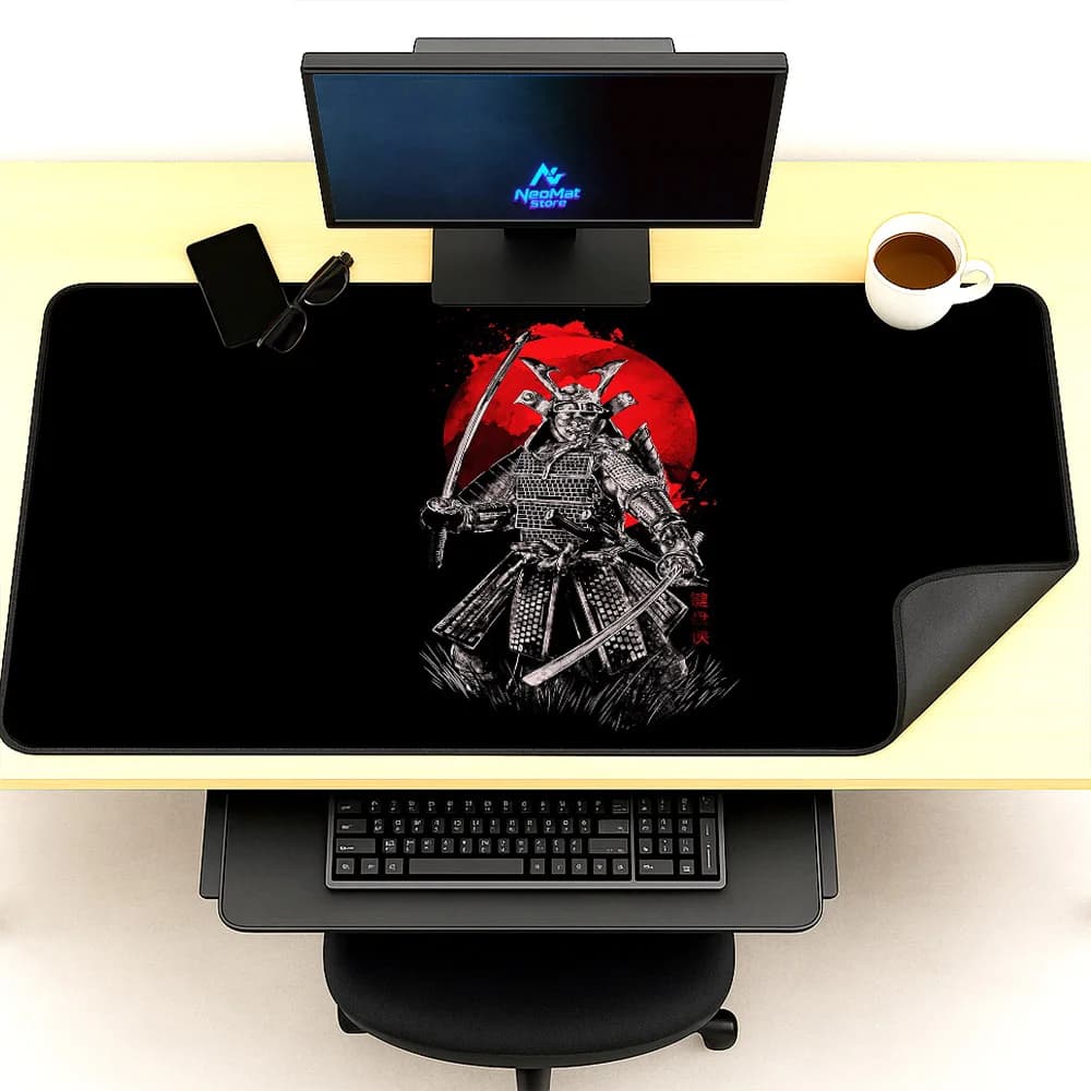 Tappetino per Mouse Katana Giapponese, Design Samurai, Nero 50x100, Grande Tappetino da Gioco 1200x600, Extra Large per Giocatori, Tappeto per Computer