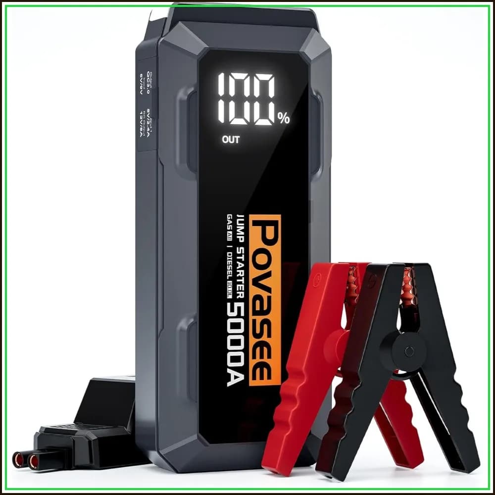 5000A Jump Starter 12V Car Battery Jumper Box for Up to All Gas or 10L Diesel Engines, Portable with 3" LCD Display Power Bank Dual Output LED Light