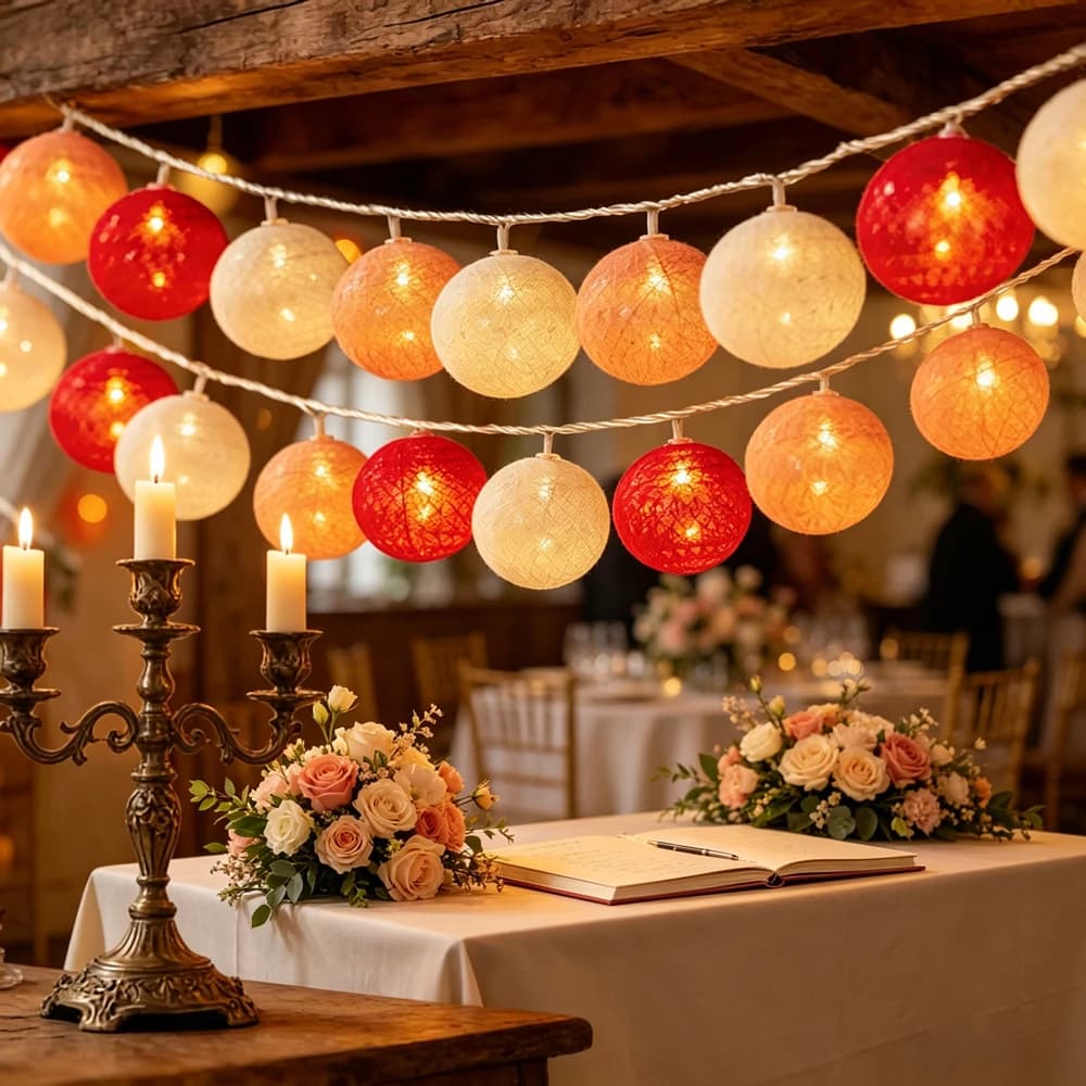 Luci a Sfera di Cotone da 4CM, Ghirlanda per Feste di Compleanno, Luci Fatate, Decorazione Natalizia per Casa, Camera da Letto, Matrimonio, con Scatola Batterie
