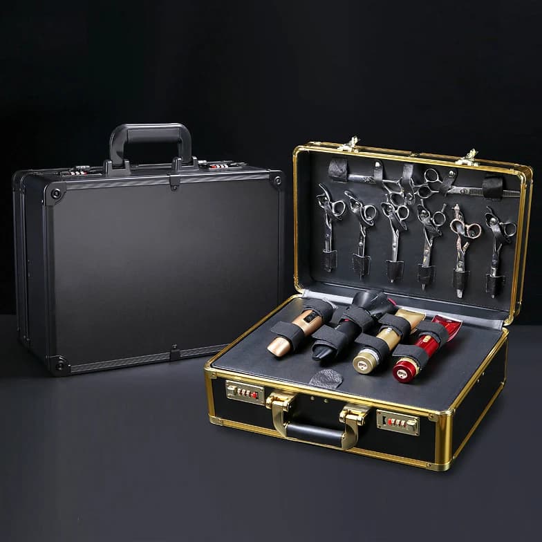 Custodia da barbiere Borsa per clipper Kit per capelli Cassetta degli attrezzi Organizzatore con manico portatile e blocco numerico sicuro per forbici Clippers 15,7 * 12,2 * 6,3 pollici