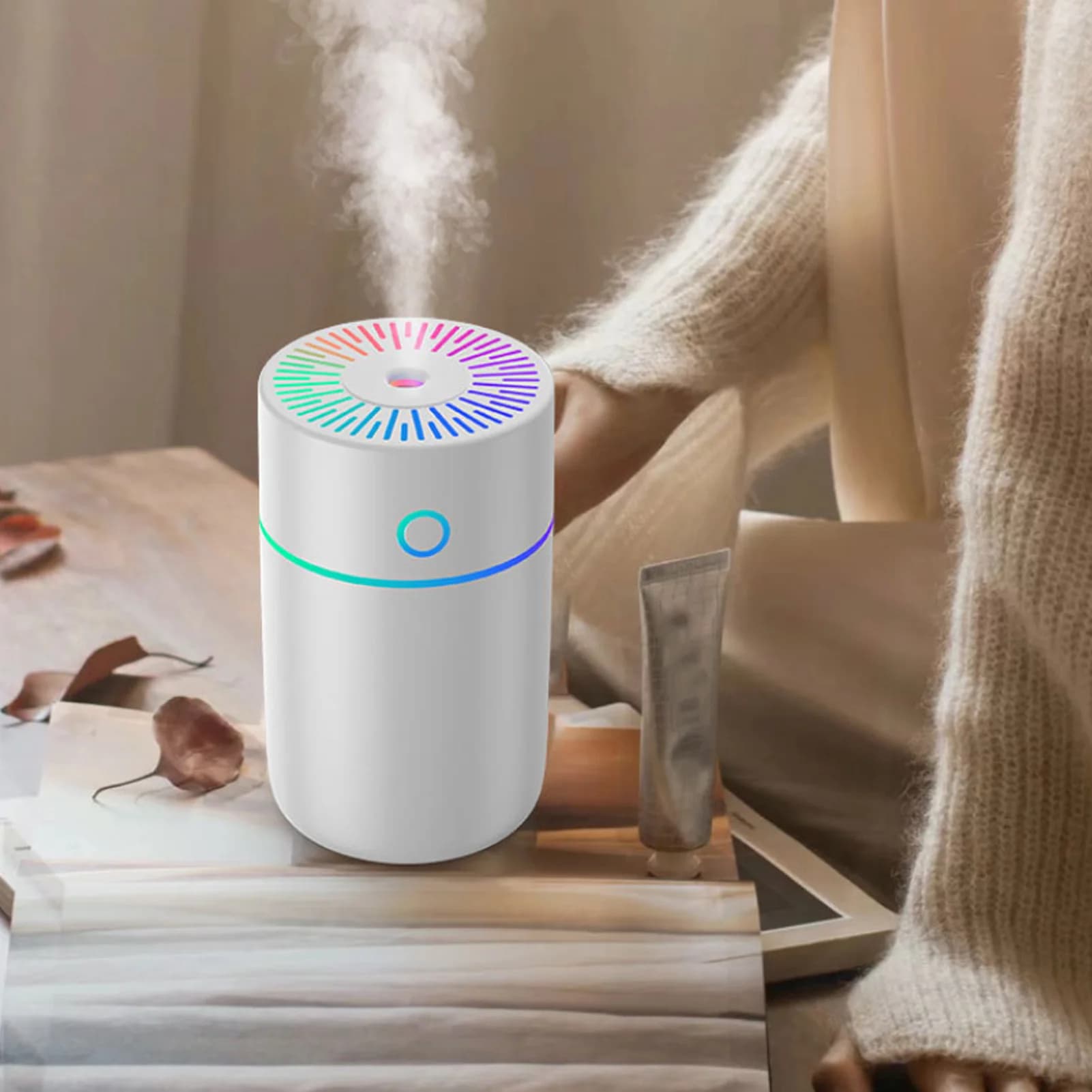 Umidificatore con luci colorate Umidificatore da tavolo con spegnimento automatico alimentato tramite USB da 250 ml per piante da interno per ufficio domestico