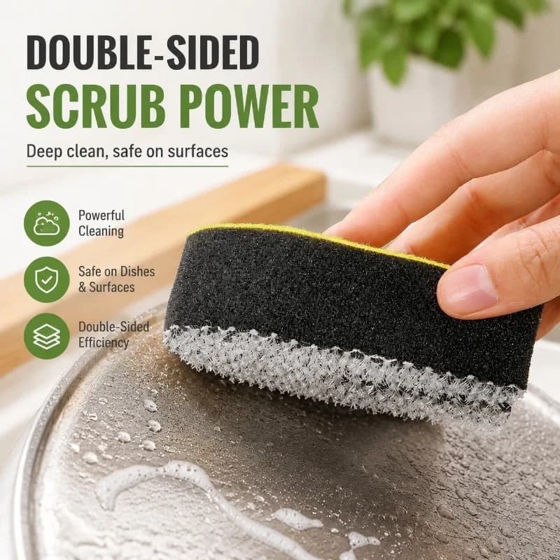 U-shaped Double-sided Sponge Scrubber Household Kitchen Dishwashing Magic Eraser Sink Cutting Board Cleaner Mesh Multi-purpose