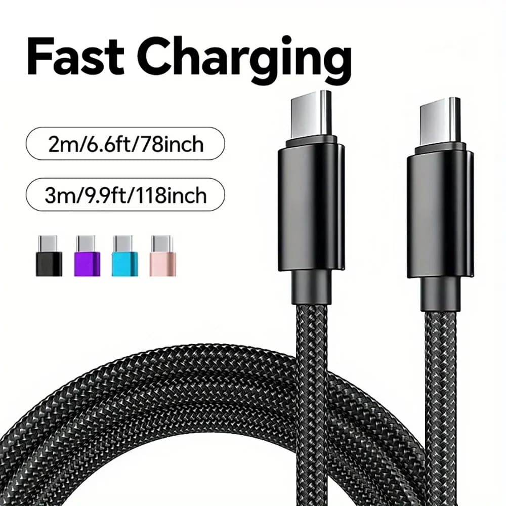 66W USB C to C PD Fast Charger Cable 1M 2M 3M Nylon Braided Quick Charge Data Cord for iPhone Samsung Xiaomi Huawei OPPO POCO