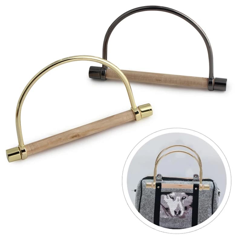 2PCS Semicircular Metal Wooden Arch Shape Wallet Handle Leather Bag Messenger Bag Handle With Screws DIY Wallet Accessories